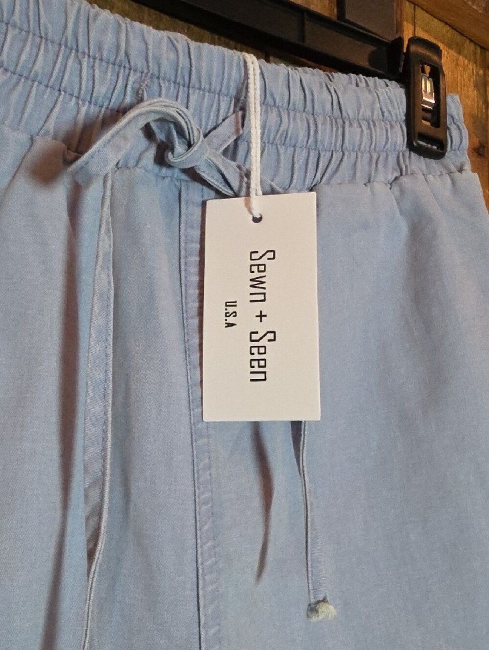 203p Sewn And Seen Tiered Ruffle-Hem Wide Leg Pants in Light Blue - Picture 2 of 12